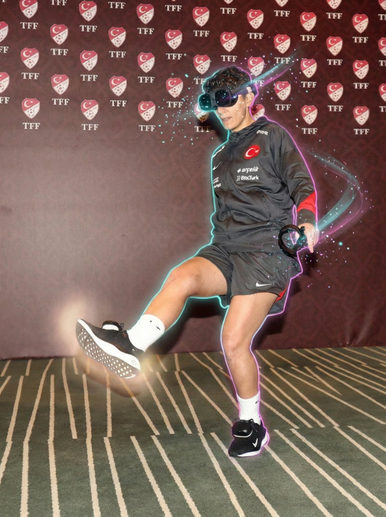 Football federation player wearing VR headset in cognitive training session